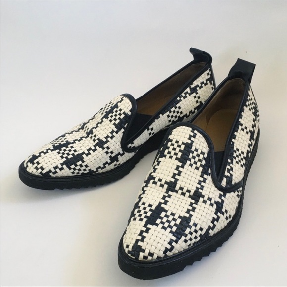 Everlane Woven Checkered houndstooth Black White Flat Platform Street Shoes - Picture 13 of 15
